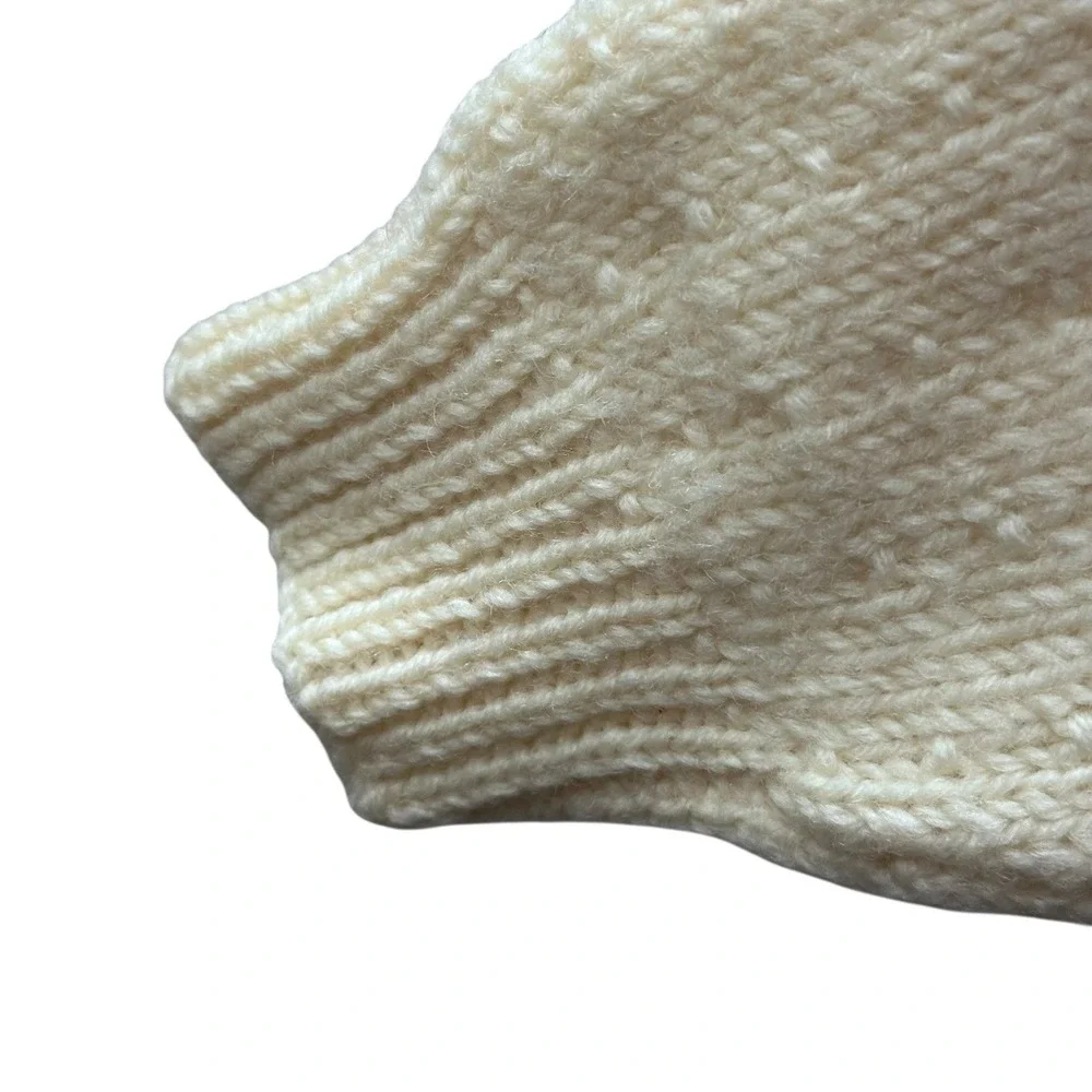 Vtg Hand Knitted 100% Wool Women Cardigan Sweater 3D Crochet Flowers Sz Small - Picture 3 of 8